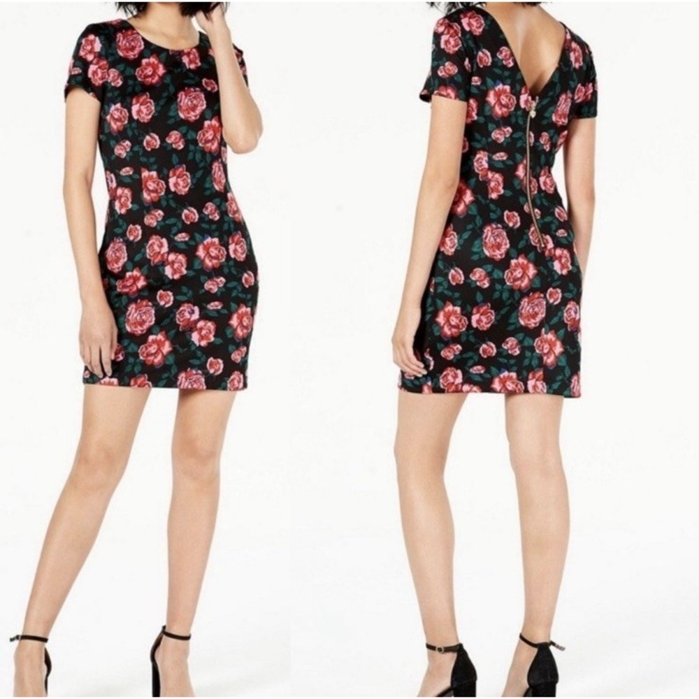 New Betsey Johnson Black Floral Mini Sheath Dress‎ Women's 2 Scuba Knit